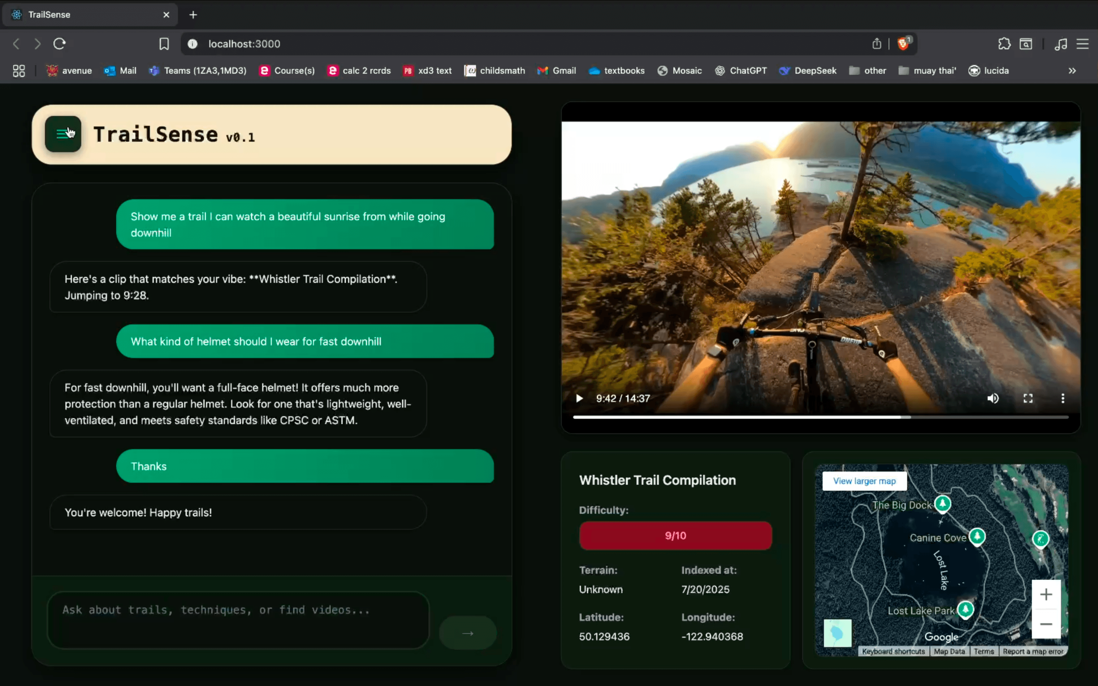 Image of the main TrailSense UI